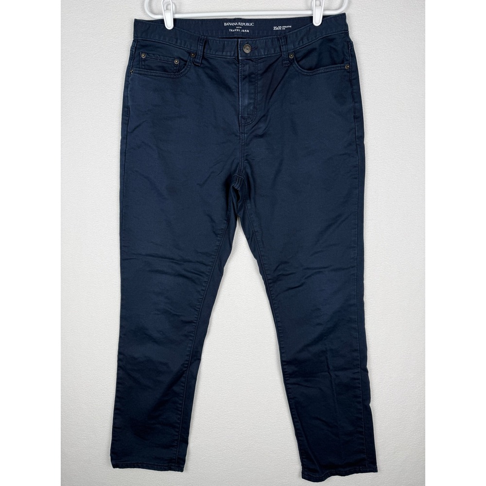 Banana Republic Travel Jeans Mens 34x29 Athletic Cut Navy Blue Stretch Casual